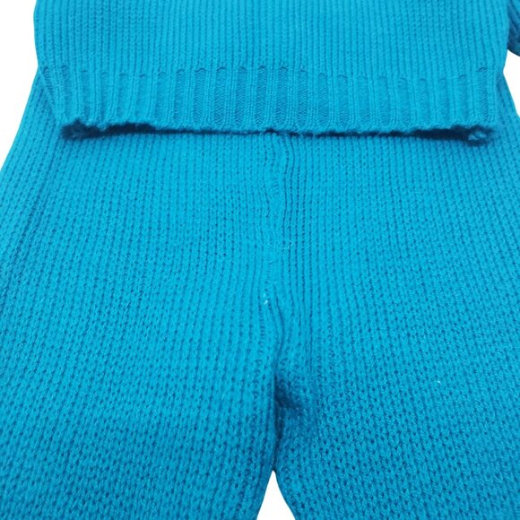 Vintage Let Kids Teal Knit Football Knit Sweater Pants Beanie Hat 70s Retro 24M - Picture 4 of 15